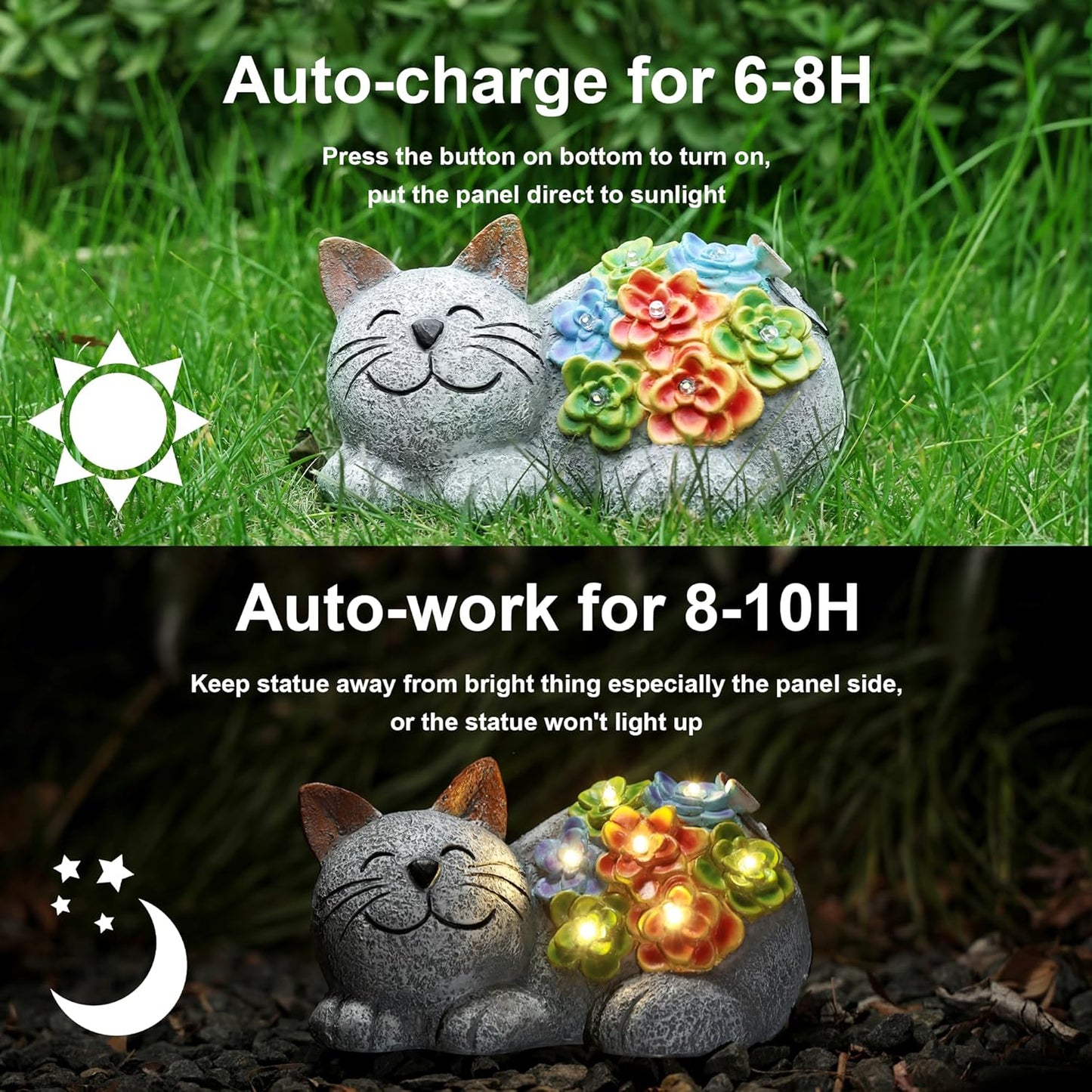 Otdair Solar Garden Decor Cat, Cat Lover Gifts with Succulent and 7 LED Lights for Outside,Outdoor Solar Lights for Yard, Garden and Patio, Unique Gift for Women