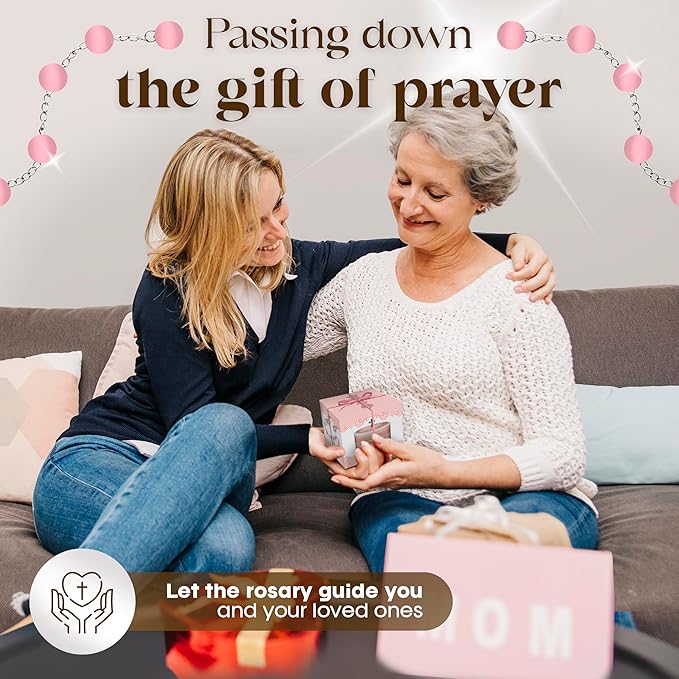 My First Rosary and Keepsake Box Set White and Pink – Catholic Baptism Gifts for Boys, Blessed First Communion Gifts for Boys or Girl, Christening from Godparents