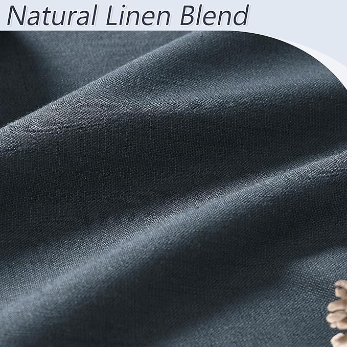 Guken 100% Blackout Linen Curtains 96 Inch Length 2 Panels Set for Living Room Bedroom Back Tab Thermal Insulated Black Out Linen Drapes Room Darkening Window Curtains,Vintage Blue