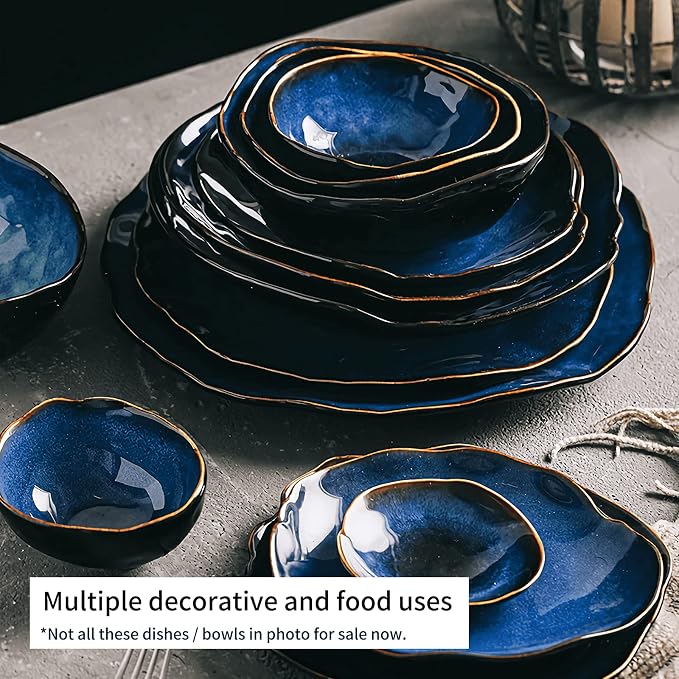10 Inch Ceramic Decorative Plate, Blue Reactive Glaze Shallow Dish | Handcrafted entryway console display. Elegant artisan platter.