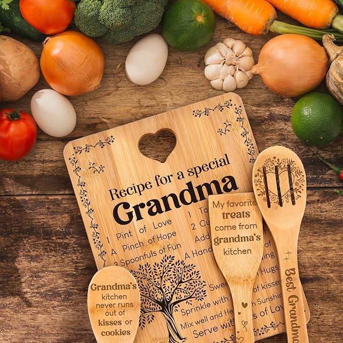 Grandma Gifts, Mothers Day Birthday Gift for Grandmas Nanny from Grandkids, Bamboo Cutting Board, Grandparents Thankgiving Kitchen Presents for Nana Gigi from Grandchildren