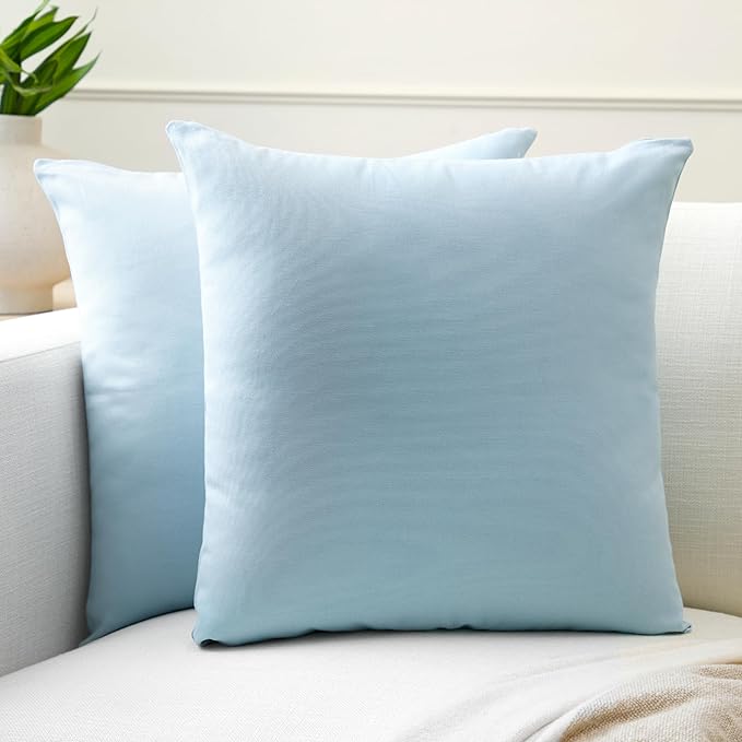 Encasa XO Throw Pillow Covers 20x20 in Set of 2 Ice Blue | No Inserts | Cotton Pillow Covers for Living Room, Bed, Sofa, Couch | Decorative Cushion Covers with Improved Zipper