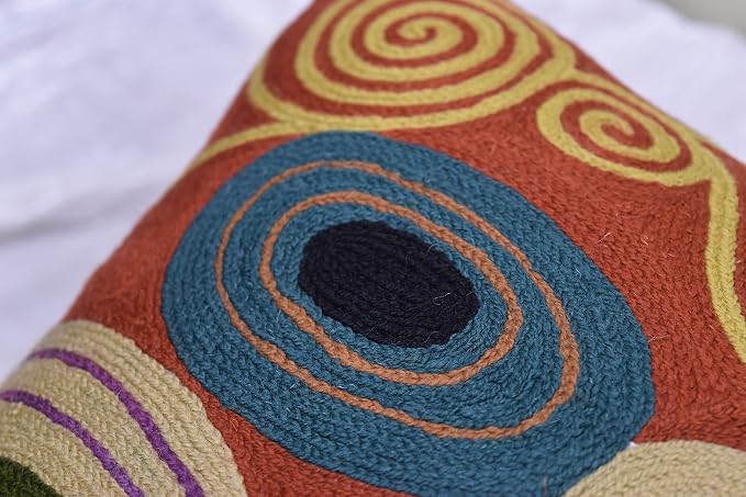 Klimt Rust Pillow Cover | Art Nouveau Bronze Pillows | Mid Century Modern Copper Pillowcase | Modern Chair Cushion | Modern Farmhouse Pillows | Hand Embroidered Wool Size 18x18