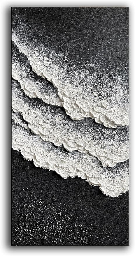 YaSheng Art - Oil Painting on Canvas Texture Black and White Ocean scenery sandbeach 3D Oil Painting Hand-Painted Abstract Artwork Paintings Modern Home Decor Living room sofa bedroom dining room hanging pictures Canvas Wall Art 24x48inch