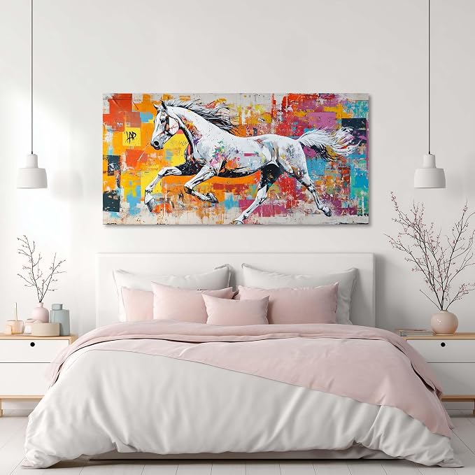 Colorful Graffiti Running Horse Wall Art for Living Room Beautiful Oil Painting Canvas Prints Modern Artwork Decor Large