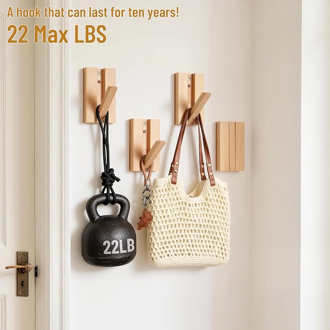 Wall Hooks for Small Space: Foldable Natural Wooden Coat Hooks 4Pack for Limited Spaces Closet Corner Bathroom- Modern Minimalist Decor Hanger for Hanging Towels Backpack Bags Jackets
