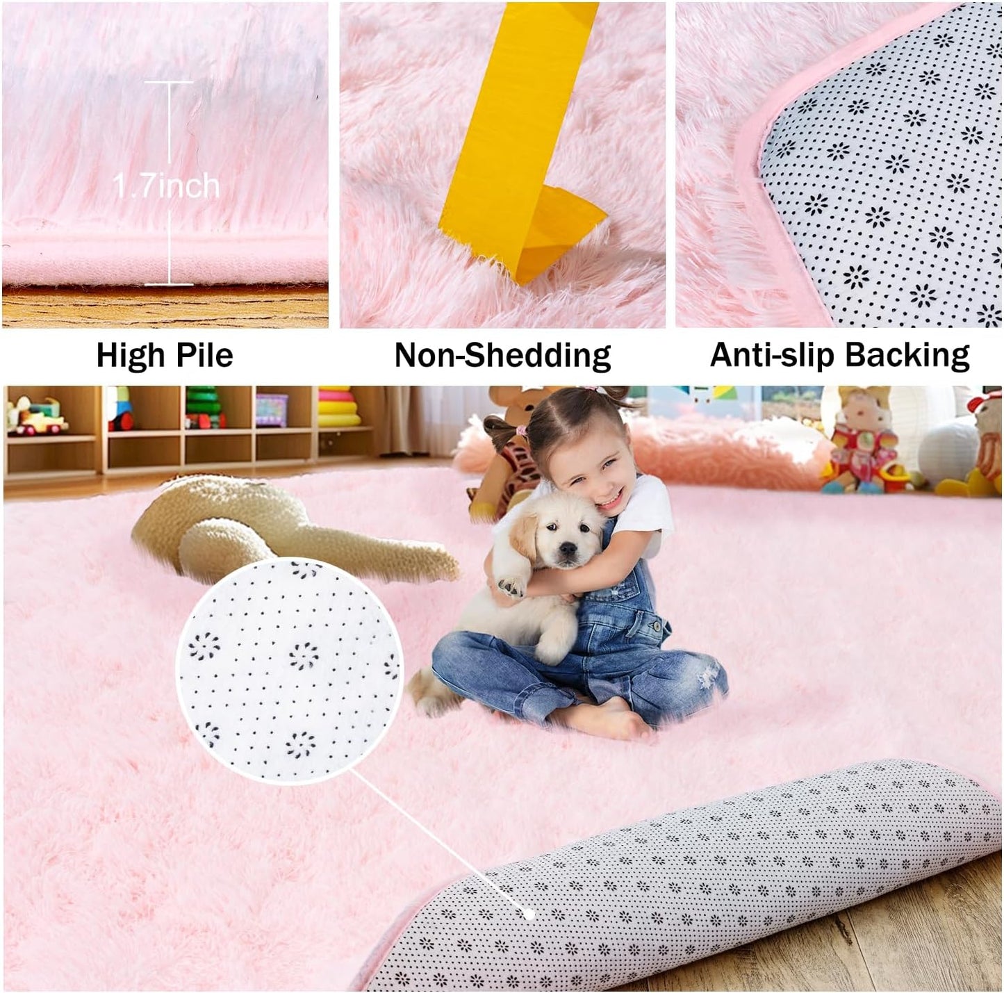 Rezutan Pink Super Soft Rug for Girls Bedroom 2x3 Feet, Fluffy Shag Area Rugs for Living Room Nursery, Fuzzy Cute Bedside Rug for Kids Room Baby Princess Room, Modern Indoor Comfy Plush Carpet Decor