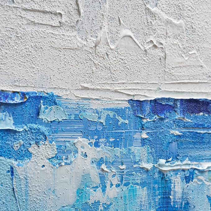 Modern Abstract Blue Textured Oil Painting Canvas Wall Art for Living Room | Large Coastal Wall Decor for Living Room Bedroom Office Hallways, Minimalist Hand-Painted Artwork Housewarming Gift, 24x36"