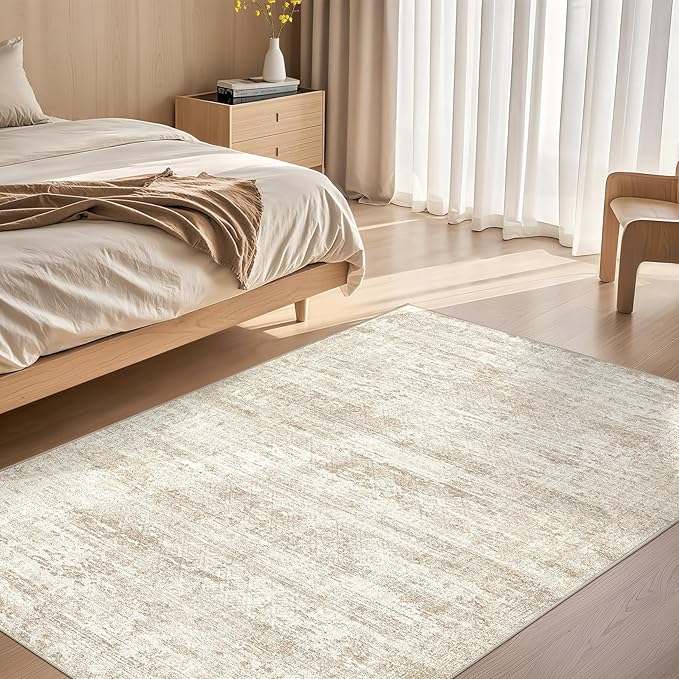 UERMEI 4x6 Area Rug Living Room Rugs - Washable Neutral Modern Abstract Soft Thin Rug Indoor Floor No Slip Rug Carpet for Bedroom Under Dining Table Home Office Decor - Beige/Brown