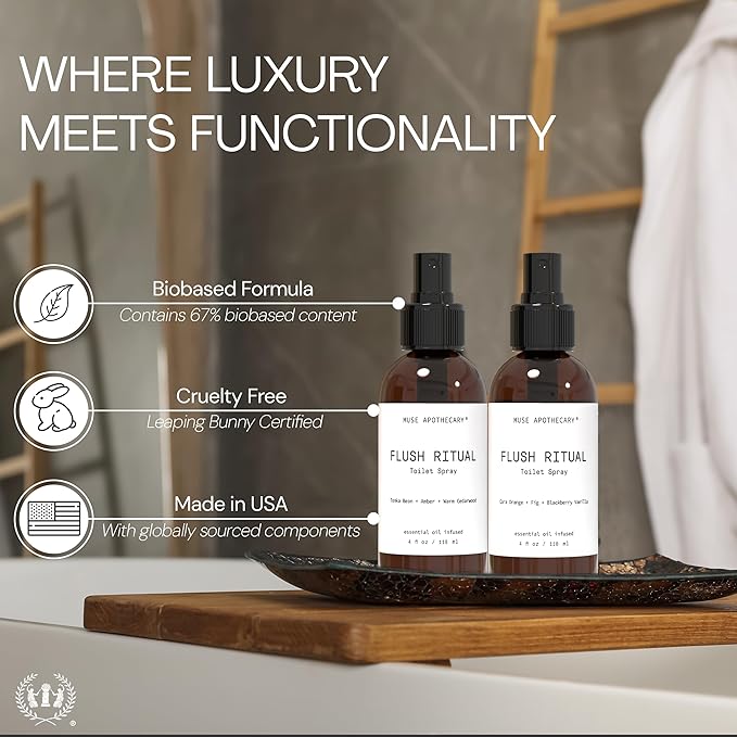 Muse Apothecary Flush Ritual - Aromatic & Refreshing Toilet Spray, Use Before You Go, 8 oz, Infused with Natural Essential Oils - Cara Orange + Fig + Blackberry Vanilla