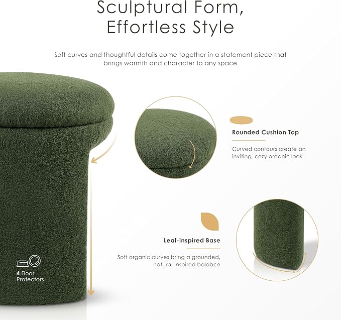 Furniture of America Rami Modern 18-inch Solid Wood Upholstered Ottoman with Pedestal Base, Vanity Stool Chair, Small Foot Stool for Bedroom, Living Room, Entryway, Saddle Brown
