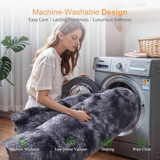KICHOWUA Thick Area Rug Dark Grey Fluffy 4x6 for Bedroom Living Room Washable Plush Rug for Kids Baby Nursery Soft Shag Non Slip Comfy Shaggy Rugs for Dorm Fuzzy Floor Carpet, Tie-Dye Gray