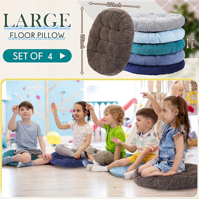 Jerify 6 Pcs Floor Pillow Cushions Large Round Square Large Meditation Floor Pillow for Classroom Adult Meditation Picnic Party Seating Learning Daycare School (Round,Dark Colors)