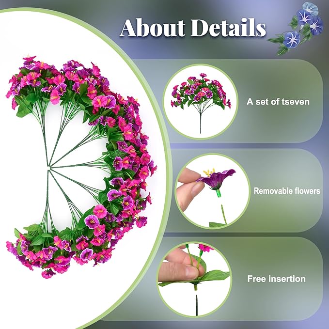 Ammyoo Artificial Hanging Flowers with Basket, Faux Silk Petunias Flower Arrangement, Coconut Lining with Morning Glories Fake Plants Patio Garden Porch Deck Spring Summer Decor(Lotus and Fuchsia)