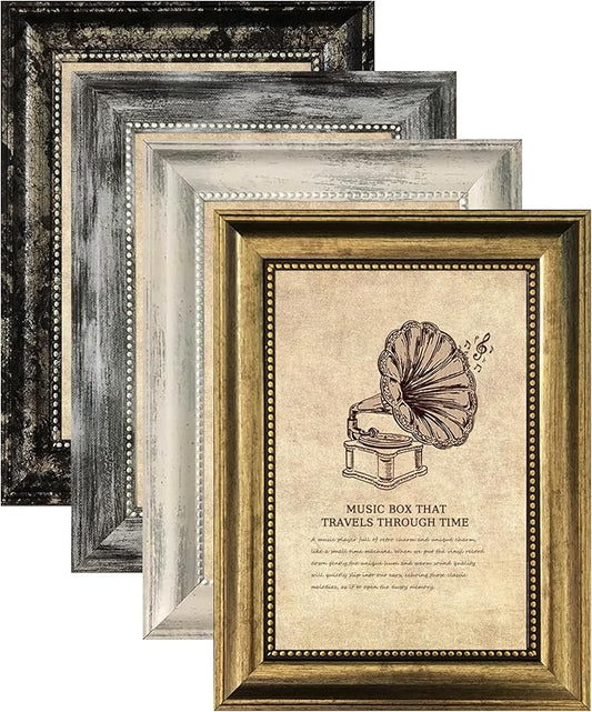 5x7 Picture Frames Set of 4- Rustic Retro Photo Frame with Real Glass Wall Mount and Tabletop Display Family Friends Wedding Gift