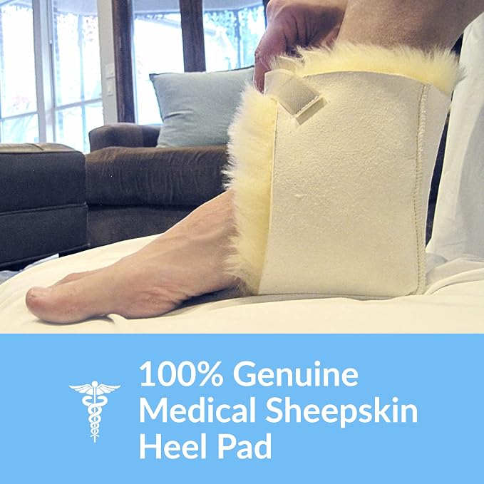 Sheepskin Ranch Sofsheep Medical Sheepskin Heel Protector, Pressure Relief for Bed Sores, Ulcers, Sensitive Skin, Hospital Grade, Chrome Free, Washable, Hypoallergenic, Adjustable, Real Wool, Pair