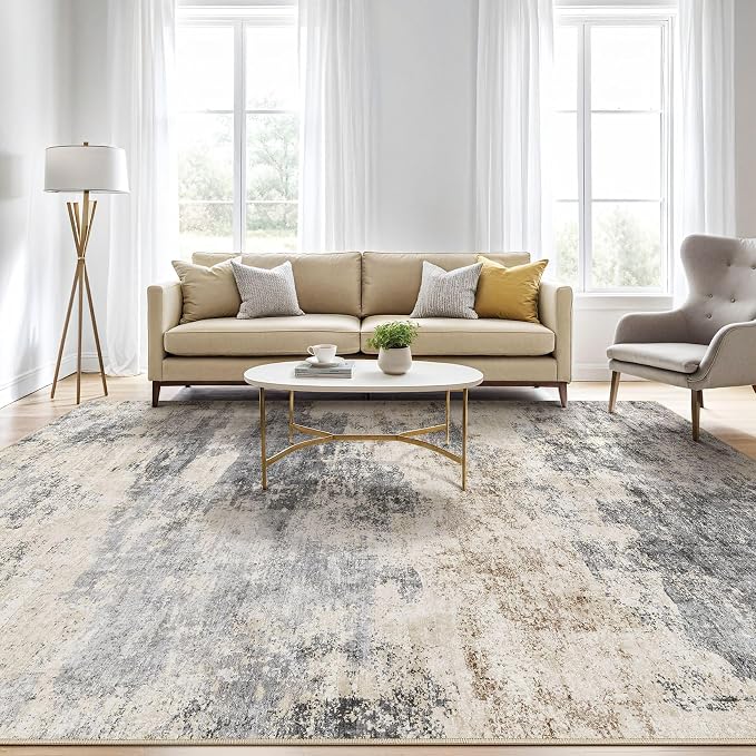 6x8 Area Rugs Living Room: Washable Large Abstract Modern Soft Rug Stain Resistant Indoor Floor Non Slip Accent Carpet for Bedroom Nursery Playroom Dining Room Office Dorm Home House- Grey Brown