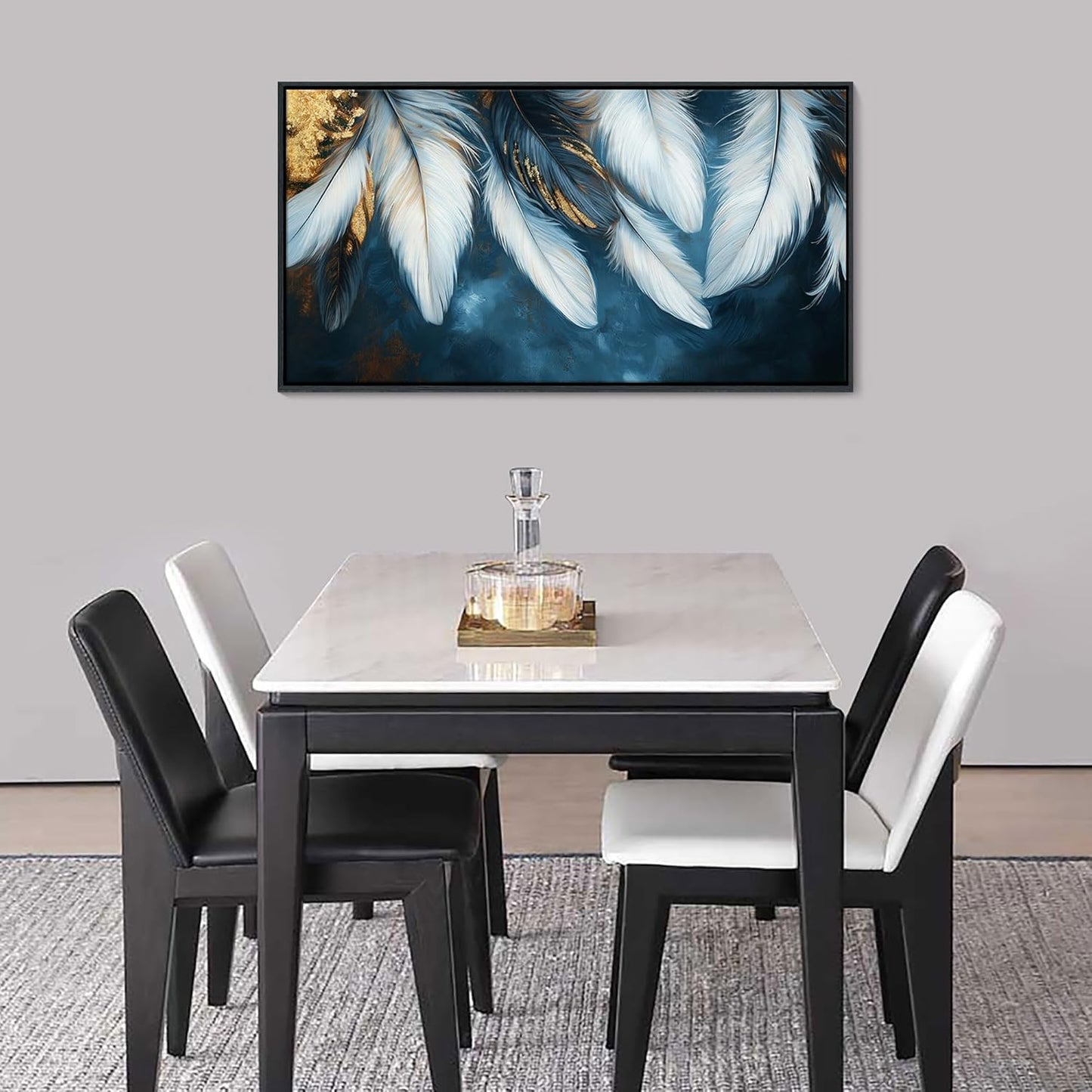 Mofutinpo Blue and Gold Wall Art Framed Navy Blue Decor for Living Room Feather Canvas Art Wall decorations, Blue Bedroom Wall Decor Above Bed Pictures Wall Decor, Painting - Artwork for Walls 20×40IN