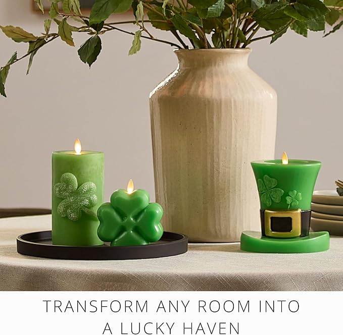 Luminara Lucky Green Pot of Gold Candle - Flickering Real-Flame Technology- Flameless LED- Remote Ready- Classic Green St. Patrick's Day- 4.8" x 4.3"
