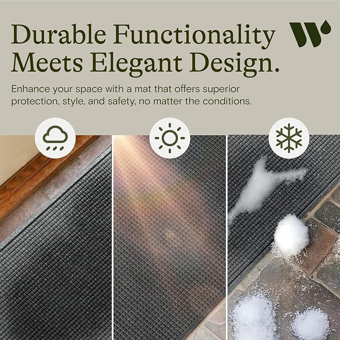 WaterHog Squares Front Door Mat Indoor Outdoor Entrance, Absorbent All-Weather Doormat with Non-Slip Rubber Backing, Dirt & Moisture Trapper, Low Profile, Easy Clean, Made in USA, 22"x60" Medium Grey