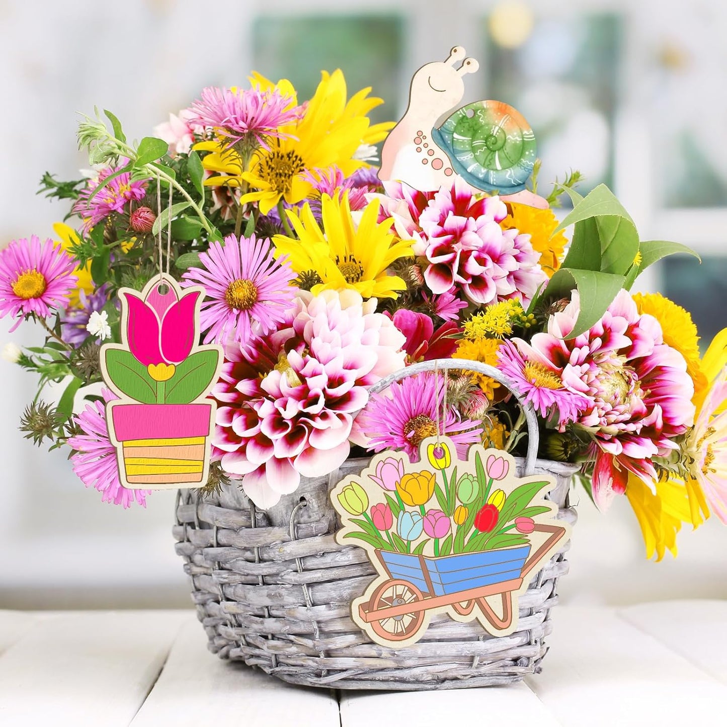 80PCS Wooden Spring Ornaments to Paint, 10 Styles DIY Blank Unfinished Wood Flower Cutouts Butterfly Ornament for Crafts Hanging Decorations, Cute Bee Flower Shape Home Decorations Gifts