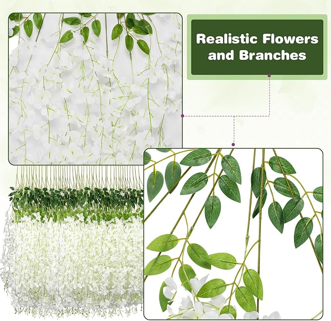 Alotiki Wisteria Hanging Flowers,Fake Hanging Flowers,Wisteria artificiales Garland for Home Wedding Arch Floral Party Garden Ceremony Outdoor Decor,3.6 feet Long(150,White)