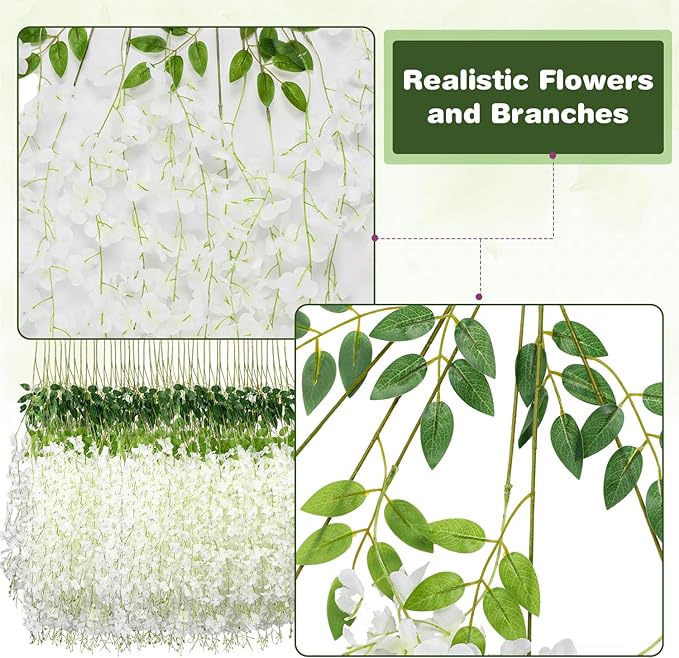 Alotiki Wisteria Hanging Flowers,Fake Hanging Flowers, Wisteria artificiales Garland for Home Wedding Arch Floral Party Garden Ceremony Outdoor Decor,3.6 feet Long(50,White)