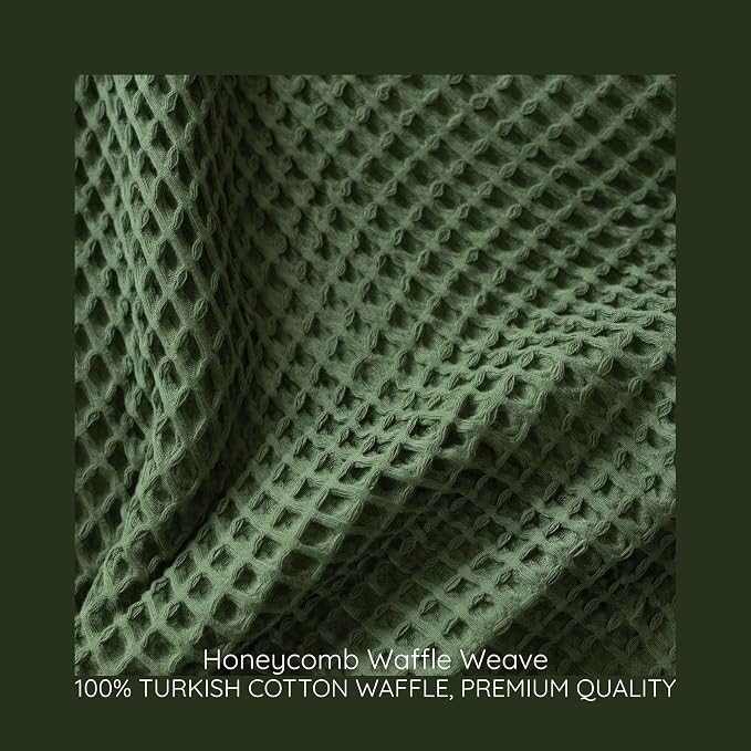Premium Waffle Throw Blanket Queen XL Size Green - Luxury, Pure 100% Turkish Cotton, Light & Airy Waffle All-Season Quilt - Decorative Bedspread (Dark Green, Queen XL 95" x 102" Inch)