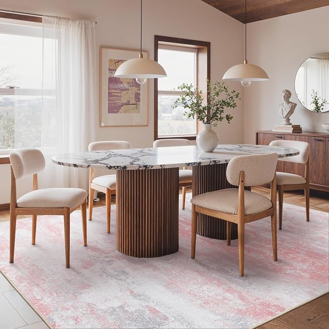 BEIMO Area Rugs 6x9 for Living Room Bedroom, Modern Abstract Machine Washable Rug, Large Soft Low Pile Floor Carpet with Non Slip Backing for Dining Room, Pink