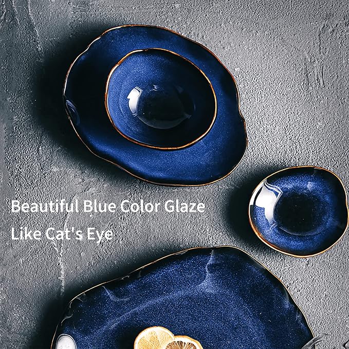 10 Inch Ceramic Decorative Plate, Blue Reactive Glaze Shallow Dish | Handcrafted entryway console display. Elegant artisan platter.