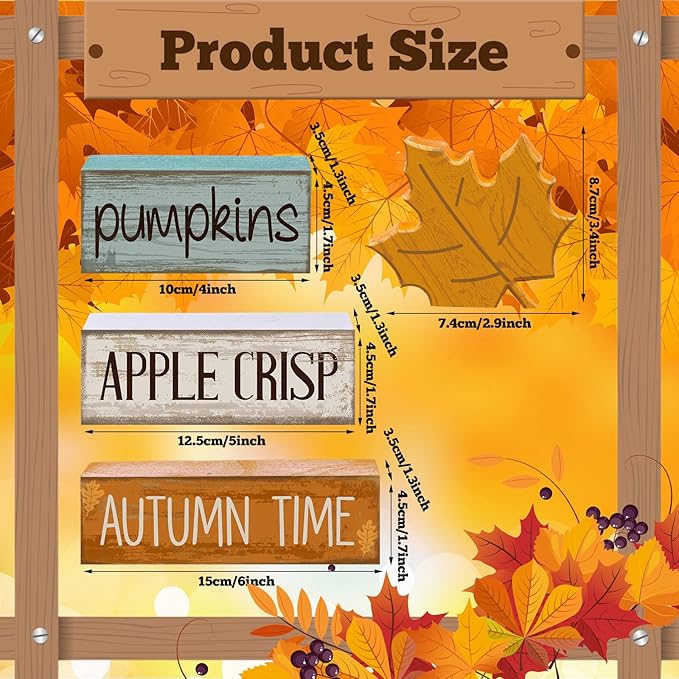 Lineshading 4 Pcs Thanksgiving Decoration for Home Wooden Maple Leaf Fall Tiered Tray Decor Thanksgiving Centerpiece Rustic Decorative Maple Leaf Block Signs Gift Farmhouse Autumn Decoration for Home