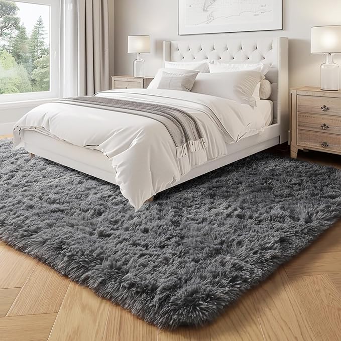 PAGISOFE Plush Area Rugs for Living Room 6x9 Ft, Ultra Soft Shaggy Grey Rugs Carpets Fluffy Rugs for Boys Bedroom Kids Room, Shag Plush Rug for Teen Dorm Decor, Home Decor Aesthetic, Nursery