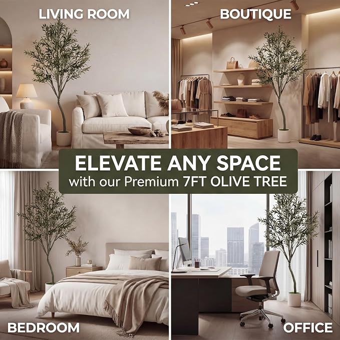 7ft Fake Olive Tree Artificial Indoor,Faux Olive Tree with Pot,Large Olive Branches and Lifelike Fruits,for Home Office House Living Room Decor.