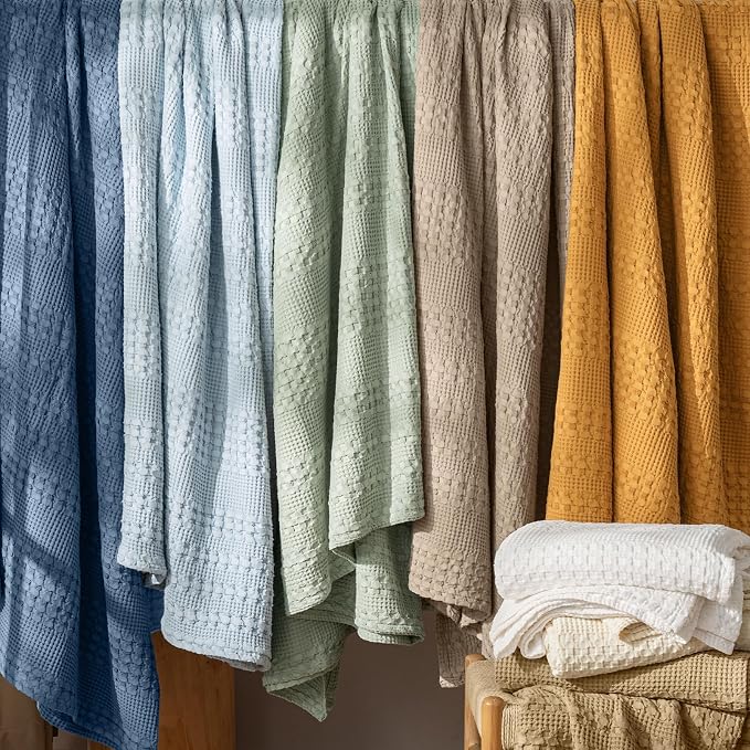 PHF 100% Cotton Waffle Blanket King Size for Bed, Lightweight Breathable and Soft for Summer, Luxury Aesthetic Waffle Weave Blanket for Home Decor & Gifts for Women, 108"x90", Teal