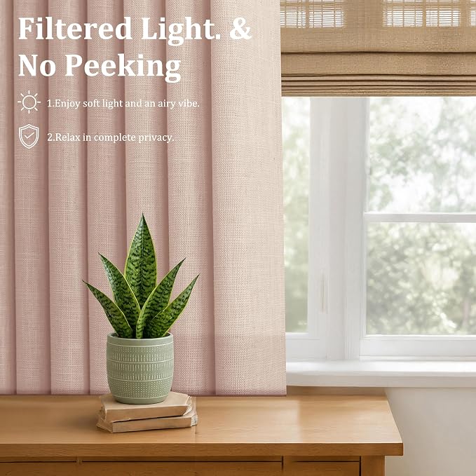 Pinch Pleated Linen Curtains 84 Inch, 2 Panels Premium 400GSM Memory Trained Semi Sheer Light Filtering Window Drapes for Living Room Bedroom Dining,Back Tab & Adjustable Hooks Rings, Muted Terracotta