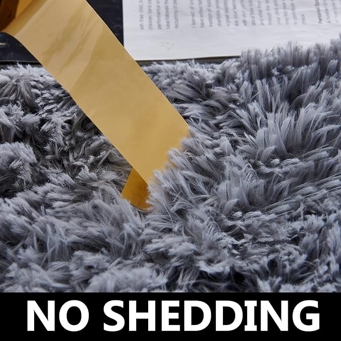 FJZFING Grey Round Rug Ultra-Soft Plush Modern 7x7 Circle Area Rug for Kid's Bedroom, Fluffy Shag Circular Rug for Nursery Room, Non-Slip Home Decor Cute Grey Carpet for Teen's Room