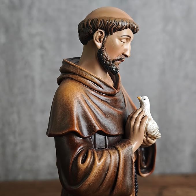 BC Catholic Saint Francis Statue, 10" H St Francis with Dove, Patron Saint of Animals, Catholic Garden Figure, Religious Gift, Devotional Home décor, Renaissance Sculpture Handmade by Buildclassic