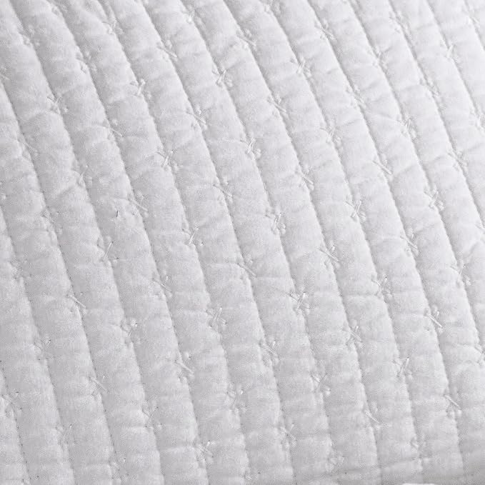 Levtex Home Cross Stitch Reversible Full/Queen Quilt Set (88x92in) and 2 Pillow Shams (26x20in) - Stitch Texture - Bright White - Cotton Full/Queen Size Quilt Bedding Set - Lightweight Soft Pre-Washed