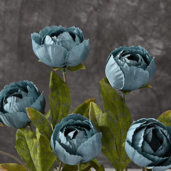Waipfaru 6 Pcs Faux Peonies Artificial Flowers for Vase, 27" Fake Silk Peonies Flowers for Wedding, Vase Filler Blue Flowers for DIY Bouquets Centerpieces Bridal Shower Office Decor