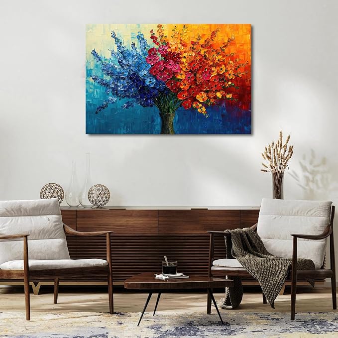 Large Colorful Wildflower Canvas Art Bedroom Daisy Poppy Picture Living Room Wall Decor Abstract Nature Plant Wall Art Bouquet Flower Painting Watercolor Floral Poster Artwork Home Decorations 32x48”