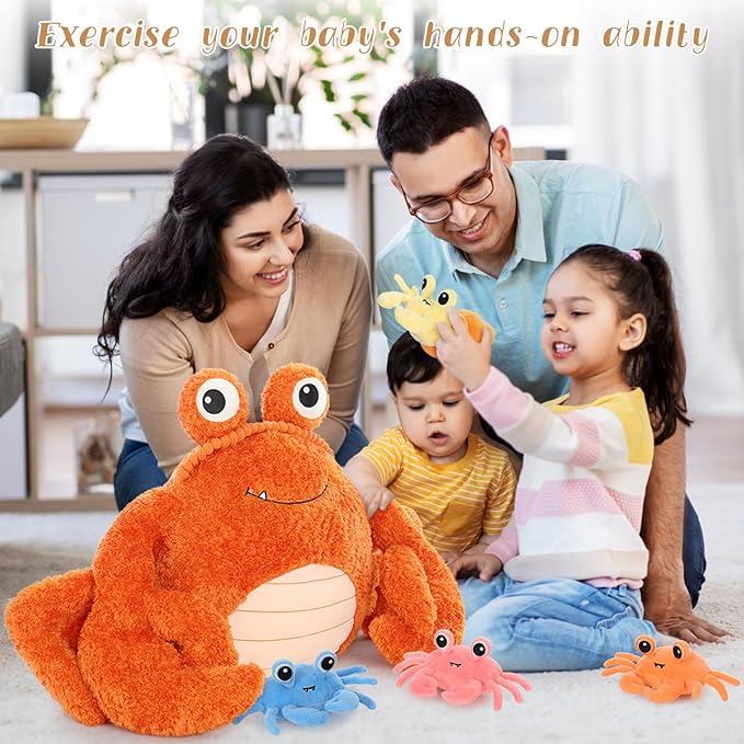 MorisMos 5 Pcs Crab Plush Stuffed Animal, 32inch Large Mommy Crab with 4 Babies, Crabs Stuffed Plushies Gift for Girls Boys Kids