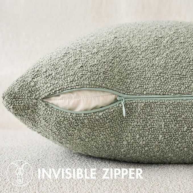 MIULEE 20x20 Inch Decorative Pillow Covers for Couch Bed Set of 2 Textured Boucle Neutral Spring Throw Pillow Covers Sage Green Accent Solid Pillowcases Sofa Living Room Home Decor
