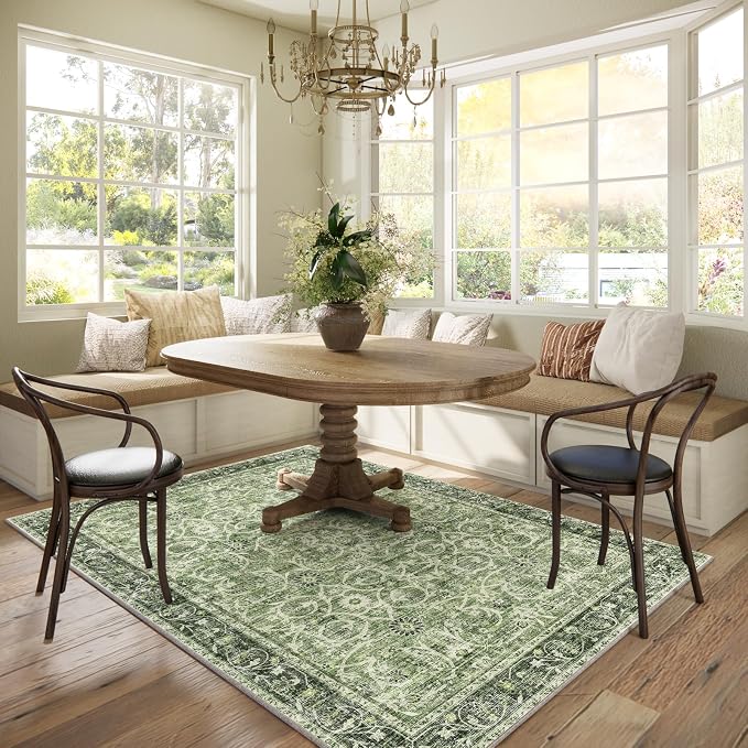 Washable Rugs for Living Room: 5x7 Area Rugs for Bedroom Ultra Soft Non-Slip Stain Resistant Vintage Boho Large Carpet for High-Traffic Dining Room - Farmhouse Decor