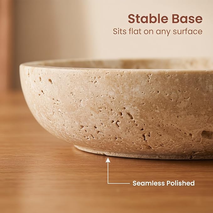 Large 7.87" Natural Travertine Stone Decorative Bowl, Beige Travertine Catchall Tray for Home Decor, Coffee Table Centerpiece, Fruit & Nut Bowl, Jewelry Dish, Key Holder (Limestone, 7.85)