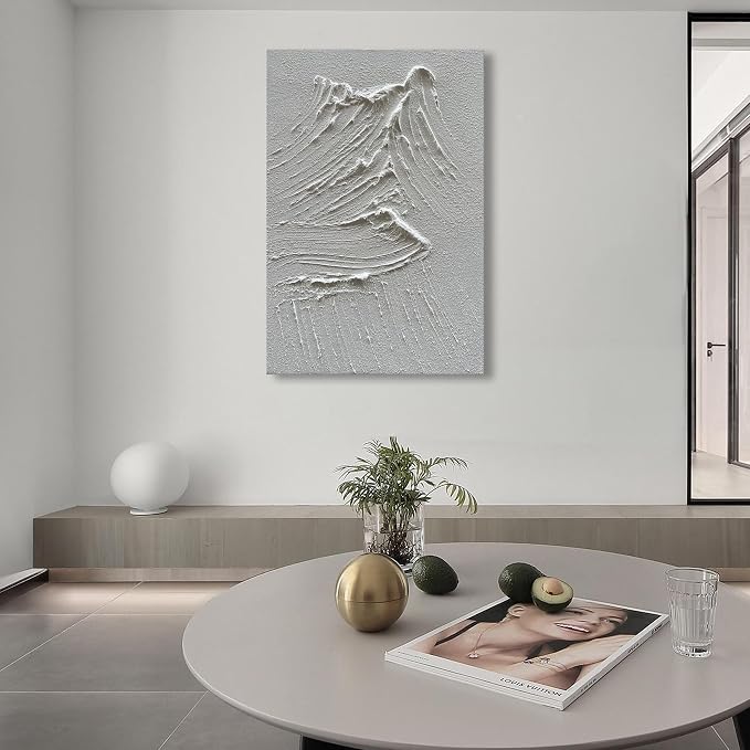 Hand-Painted Canvas Wall Art White Texture Abstract Oil Painting Minimalist Art Painting Bedroom Dining Room Living Room Office Wall Decoration 36x24 inches