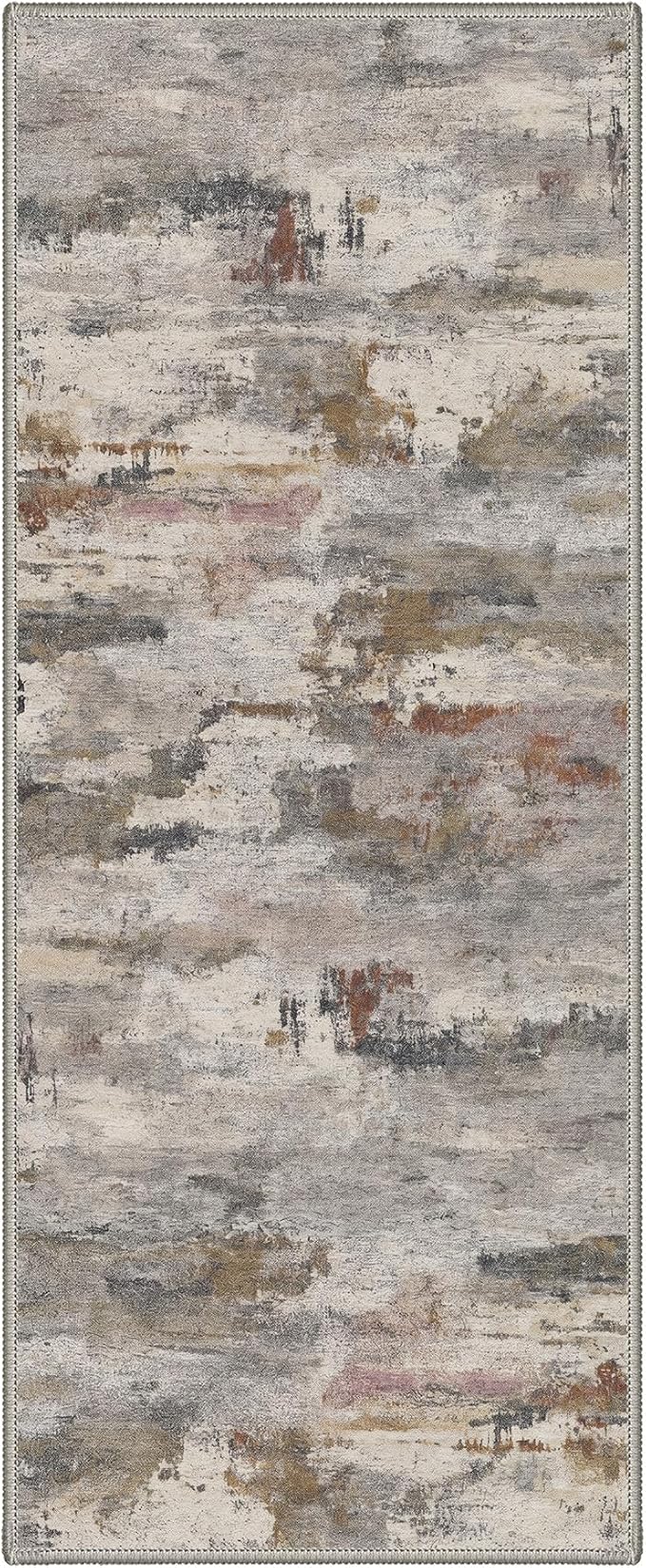 BEIMO 2X5 Runner Rug for Hallway Kitchen, Machine Washable Runners Rug for Entryway, Soft Modern Abstract Throw Rugs, Low Pile Floor Cover with Non Slip Backing, Dusty Taupe