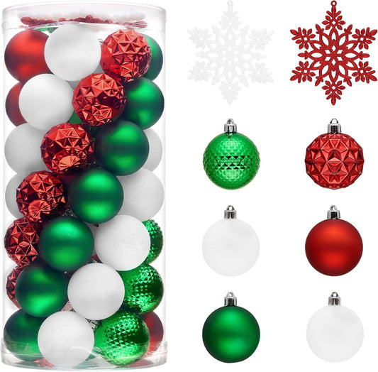 Valery Madelyn Christmas Tree Decorations Ornament Set for Fall Halloween, 50ct 2.36 Inches Red Green and White Shatterproof Christmas Ball Ornaments Hanging Xmas Holiday Party Decor