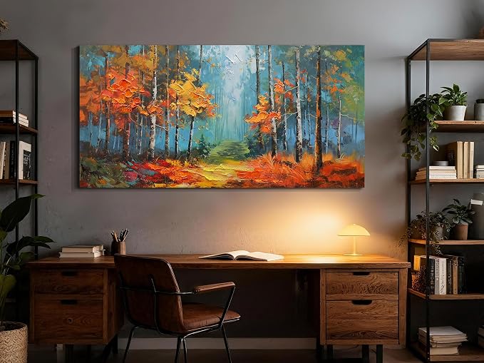 Arjun Nature Wall Art Landcape Canvas Forest Painting, Textured Reddish Forest Framed Artwork, Extra Large Picture Living Room Bedroom Dining Room Kitchen Home Office Wall Decor 58"x29"