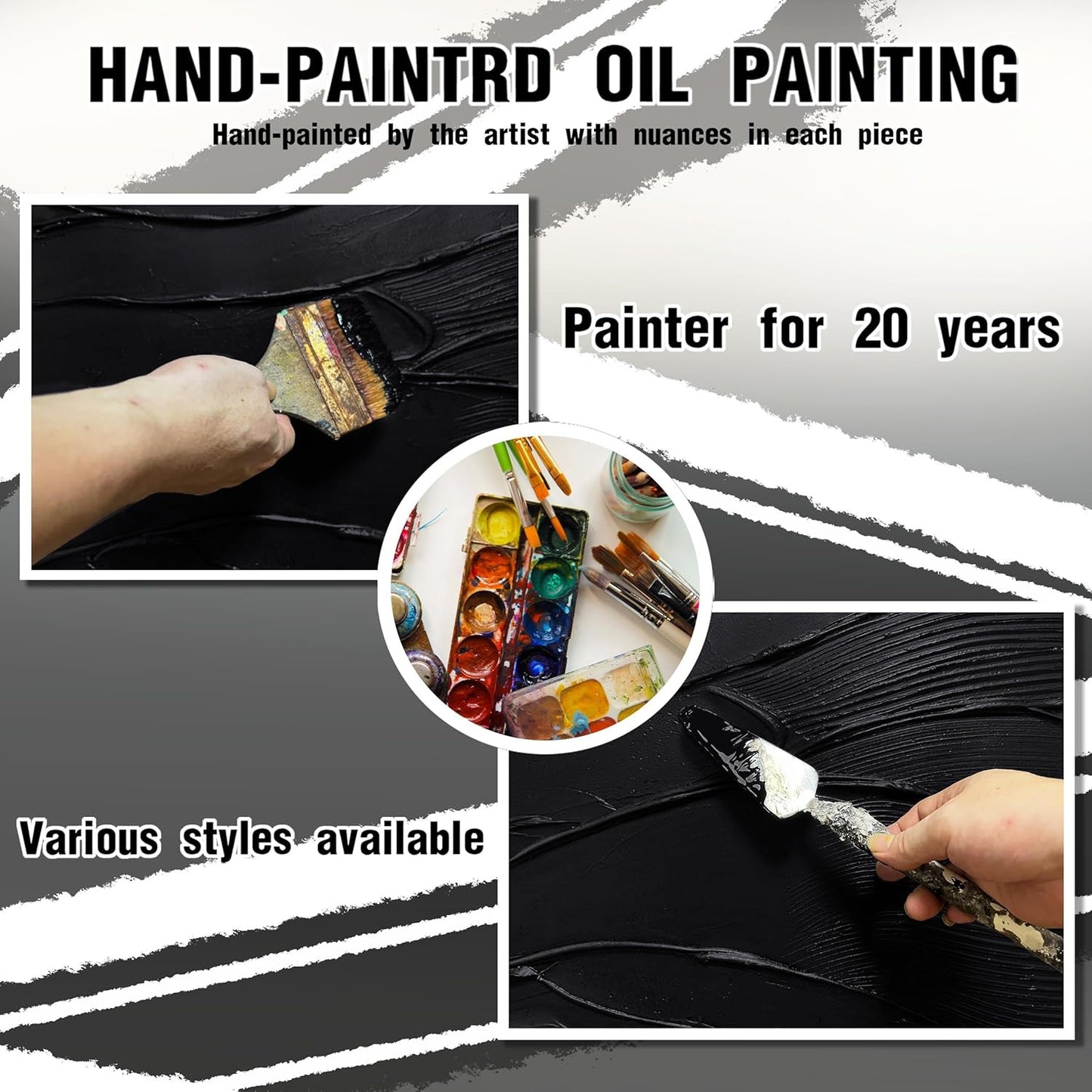 CGXART Abstract Painting Wall Art For Living Room Black Painting Wall Decor For Bedroom Modern Wall Art For Bathroom Size 20 x 40 Inch