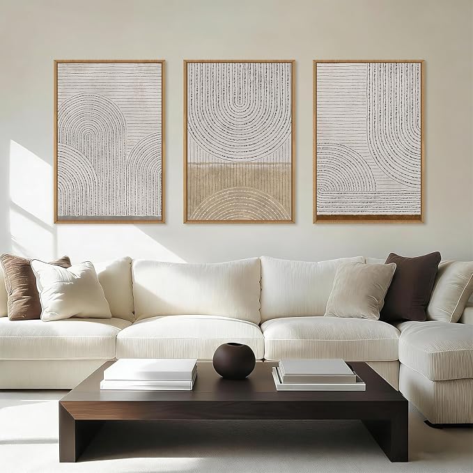 Large Neutral Spiral Circles Framed Canvas Wall Art,Boho Beige Geometric Wall Decor,Modern Abstract Arch Artwork,Mid Century Minimalist Art Print for Living Room,Bedroom,Office- 16"x24"x3
